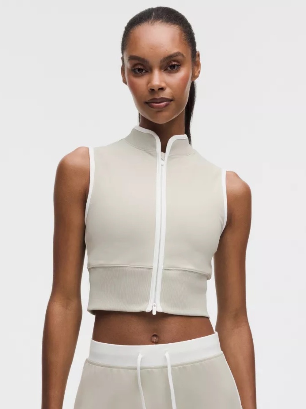 lululemon XL Everlux Colourblock Zip-Front Cropped Mock Neck Tank Top